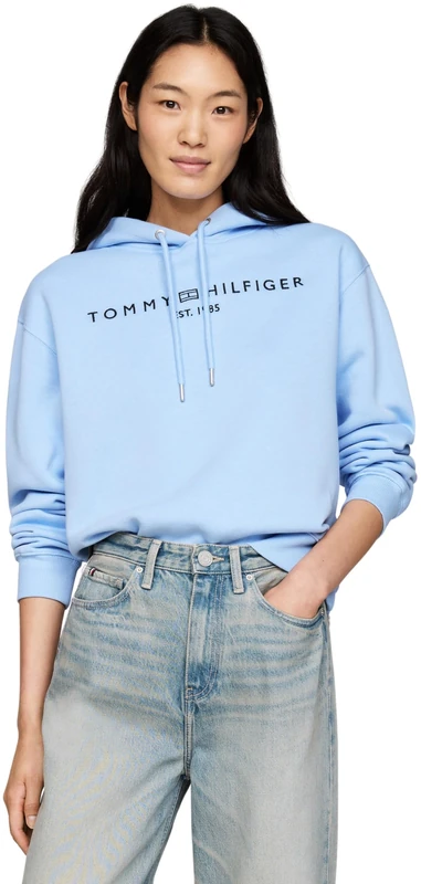 Tommy Hilfiger Women’s Logo Hoodie, Blue (Vessel Blue), XXS