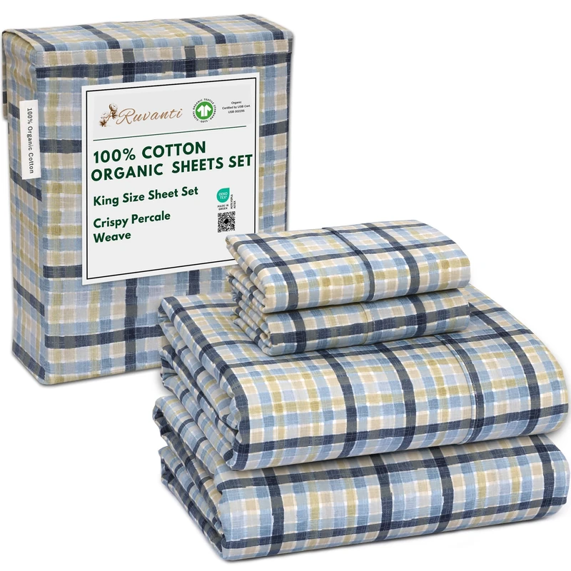 Ruvanti 100% Cotton Organic Percale Sheets, King Size, Pastel Print