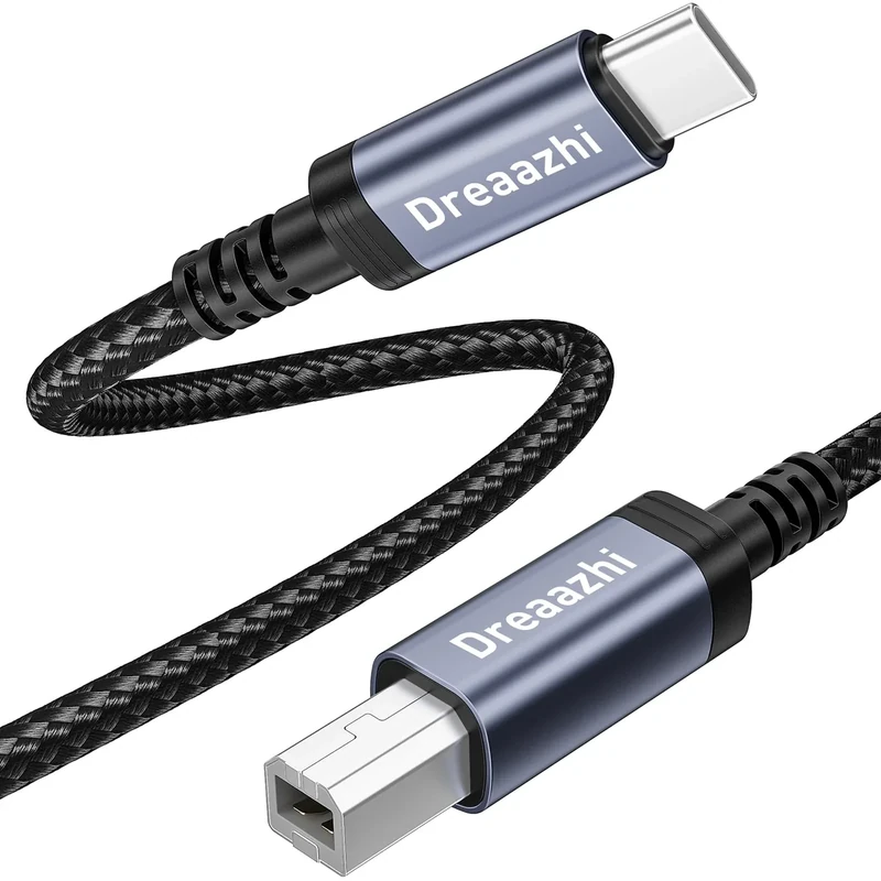 Dreaazhi USB Type C to USB B 2.0 Printer & Scanner Cable - 2M Braided, Compatible with HP, Epson, Canon, Casio Digital Piano & MIDI Controller