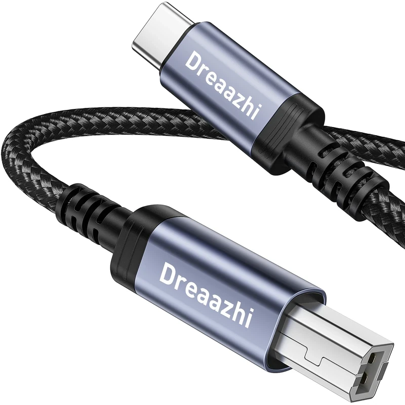 Dreaazhi USB B to USB C Printer cable 3M, USBType C to USB B 2.0 Cable Braided Compatible with HP,Epson,Canon Printer,Scanner,Casio digital piano，MIDI controller etc