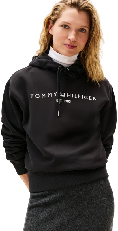 Tommy Hilfiger Women’s Logo Hoodie, Black (Black), M - Image 1