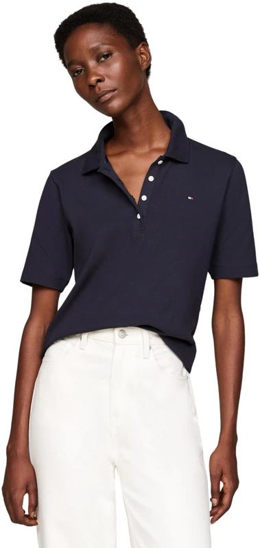 Tommy Hilfiger Women's Regular Fit Short Sleeve Polo Shirt, Blue (Desert Sky), XS