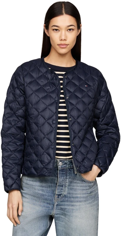 Tommy Hilfiger Women's Collarless Quilted Down Jacket with Button Placket, Blue (Desert Sky), XS