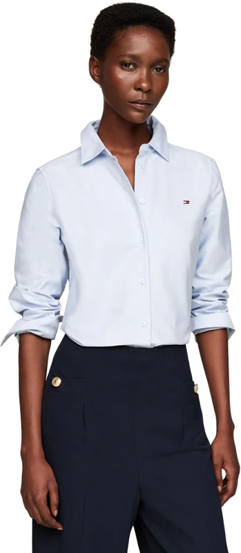 Tommy Hilfiger Women’s Oxford Cotton Regular Shirt, Blue (Breezy Blue), 10