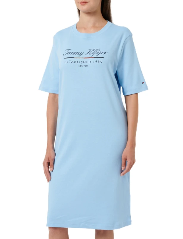 Tommy Hilfiger Women’s Short Sleeve Graphic T-Shirt Dress, Blue (Vessel Blue), L
