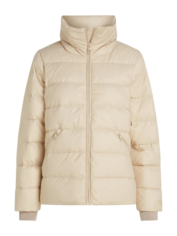 Tommy Hilfiger Women's Short Funnel Neck Down Puffer Jacket, Beige (Classic Beige), XS