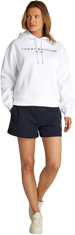 Tommy Hilfiger Women’s Logo Hoodie, White (Th Optic White), XXL