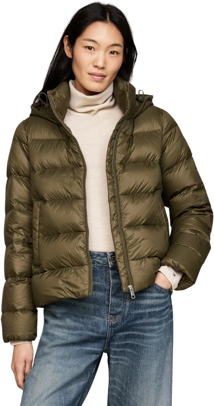 Tommy Hilfiger Women's Down Casual Jacket with Hood, Multicolor (Army Green), XXS