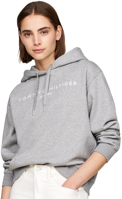 Tommy Hilfiger Women’s Logo Hoodie, Grey (Medium Heather Grey), XXS