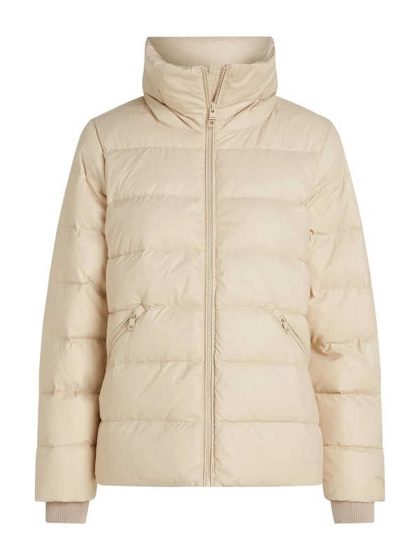Tommy Hilfiger Women's Short Funnel Neck Down Puffer Jacket, Beige (Classic Beige), L