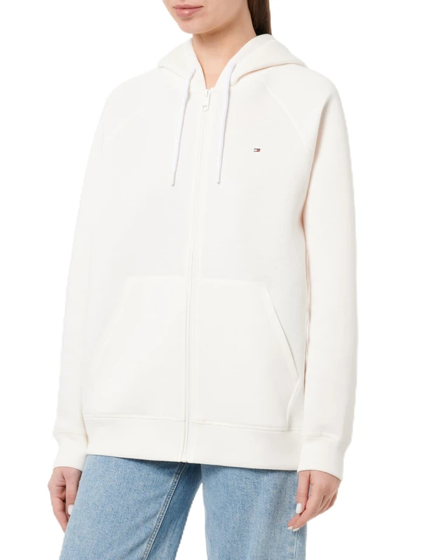 Tommy Hilfiger Women’s Oversized Hoodie with Zip, Beige (Ancient White), XL