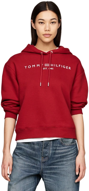 Tommy Hilfiger Women’s Logo Hoodie, Red (Dark Magma), XS