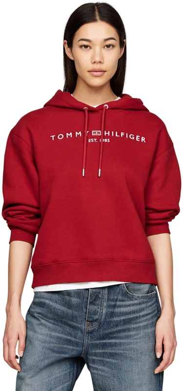 Tommy Hilfiger Women’s Logo Hoodie, Red (Dark Magma), XXS