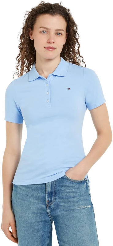 Tommy Hilfiger Women's Short Sleeve Slim Fit Polo Shirt, Blue (Vessel Blue), XXS