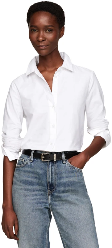 Tommy Hilfiger Women’s Oxford Cotton Regular Shirt, White (Th Optic White), 18 - Image 1