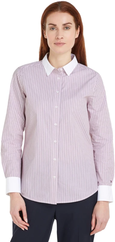 Tommy Hilfiger Women’s Cotton Stripe Regular Shirt, Multicolor (Ivy STP/Pink), 18