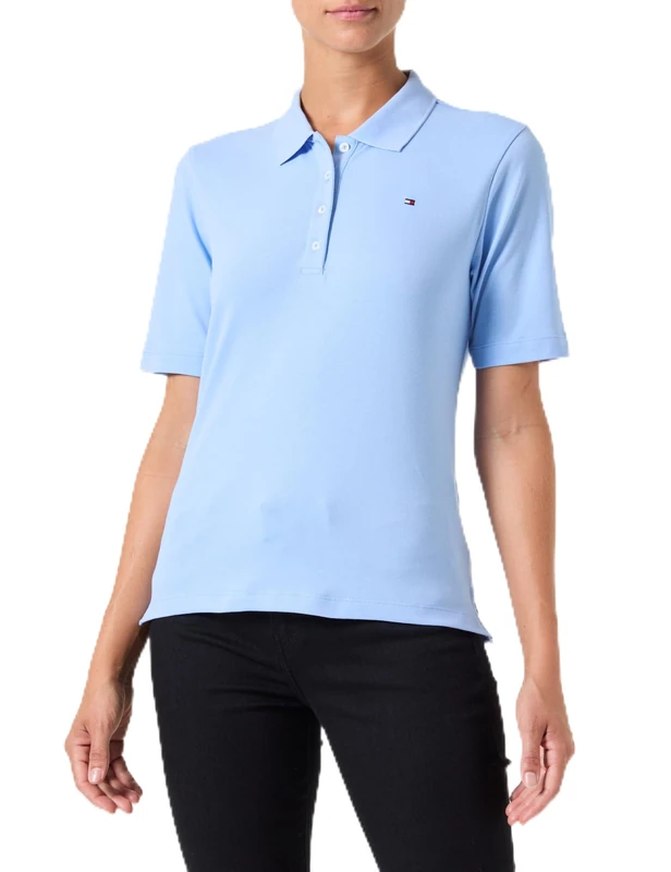 Tommy Hilfiger Women's Regular Fit Short Sleeve Polo Shirt, Blue (Vessel Blue), XS