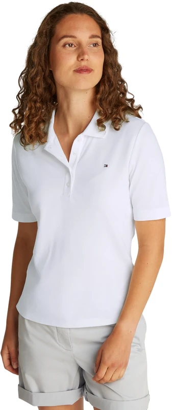 Tommy Hilfiger Women's Regular Fit Short Sleeve Polo Shirt, White (Ecru), XL