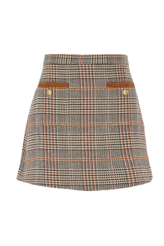 Tommy Hilfiger Women’s Tweed Wool Mix Check Mini Skirt, Multicolor (Brown Beige Check), 4