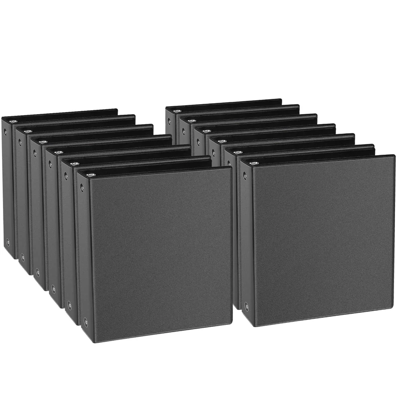 CIXILDTS 1-inch Binder, 3 Ring Binder Fit US Letter Size Paper, 1" Slant Durable View Binder with 2 Pocekts, 12-Pack,Black