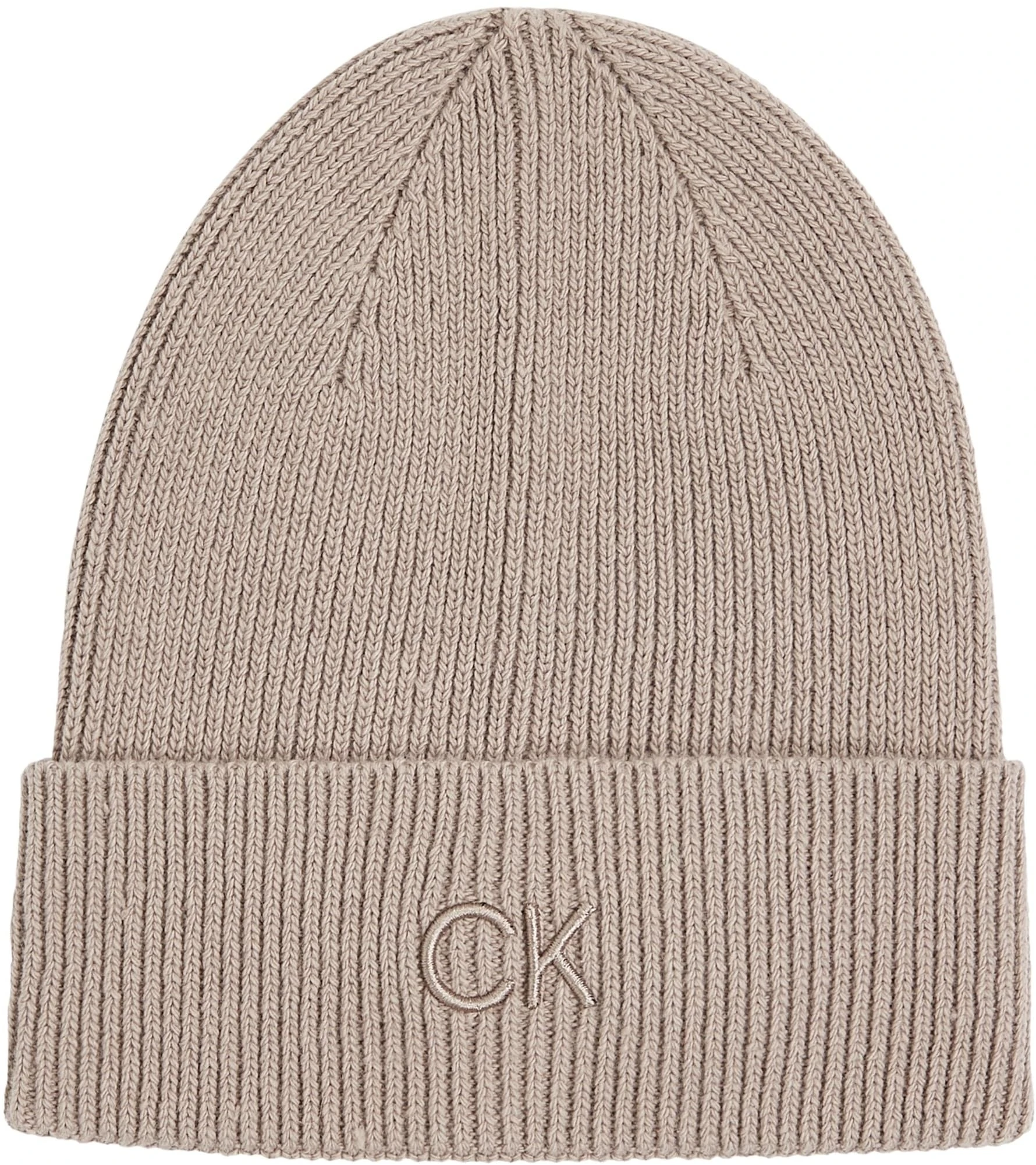 Calvin Klein Women's Warm Embroidery Fine Rib Knitted Beanie, Grey (Cinder), One Size