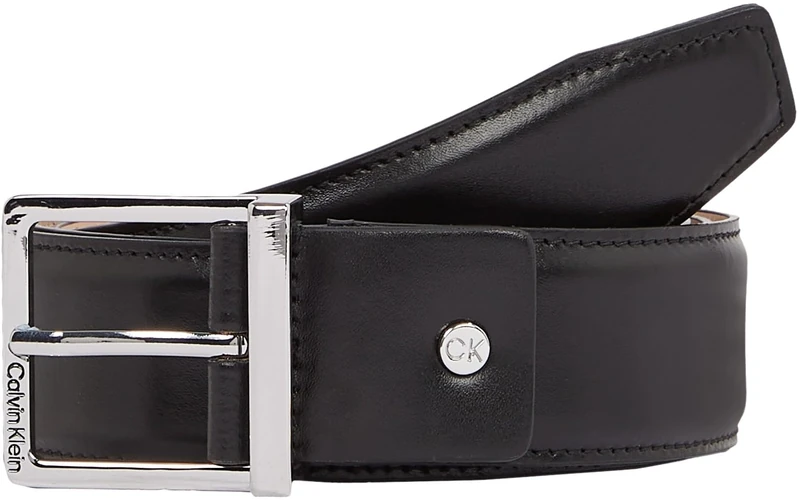 Calvin Klein Men's Sleek Square Leather Belt, Black (Ck Black Smooth), 45,3 inches