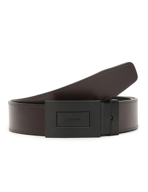 Calvin Klein Men’s Formal Plaque Reversible Belt, Brown (Ck Black Smooth/Dark Brown Smooth), 35,4 inches
