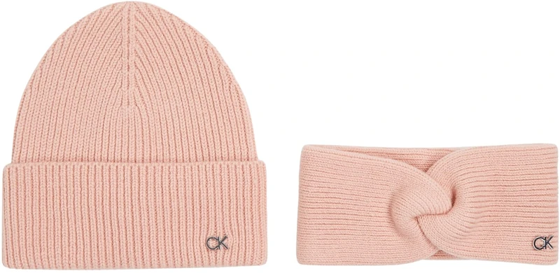 Calvin Klein Women’s CK Metal Beanie & Headband Gift Set, Pink (Petal Blush), One Size - Image 1