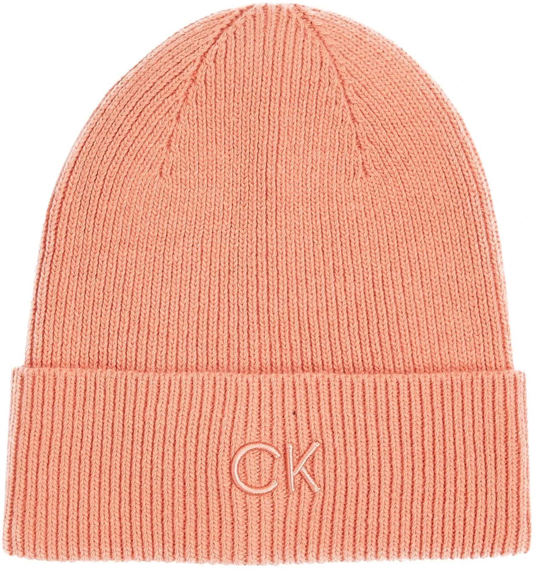 Calvin Klein Women's Warm Embroidery Fine Rib Knitted Beanie, Orange (Tawny Orange), One Size