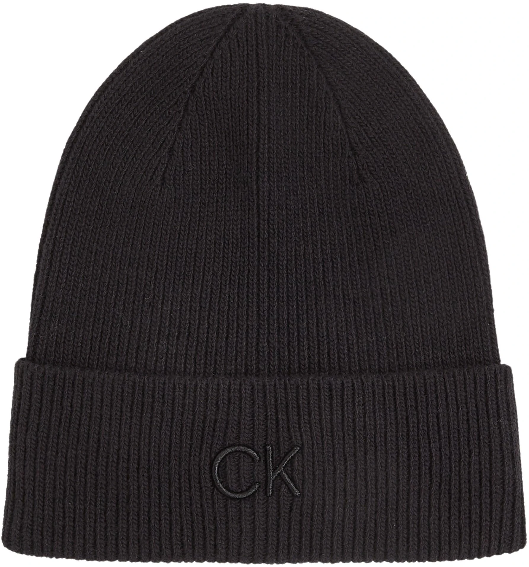 Calvin Klein Women's Warm Embroidery Fine Rib Knitted Beanie, Black (Ck Black), One Size