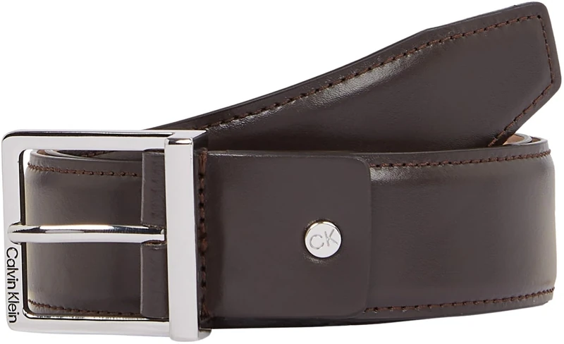 Calvin Klein Men's Sleek Square Leather Belt, Brown (Dark Brown Smooth), 33,5 inches