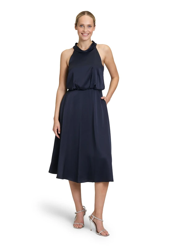 Vera Mont Women's Cocktail Dress with Stand-Up Collar, Blue, 6