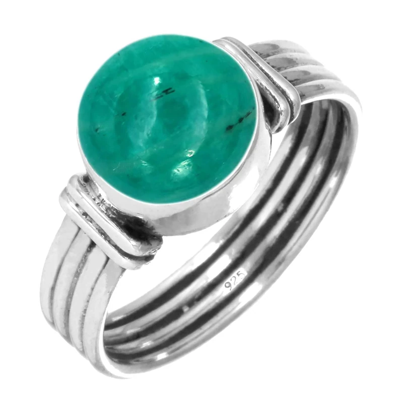 Jeweloporium Green Amazonite Silver Ring Size L 1/2, 925 Sterling Silver Ring for Women, Natural Round Stone Handmade Jewellery
