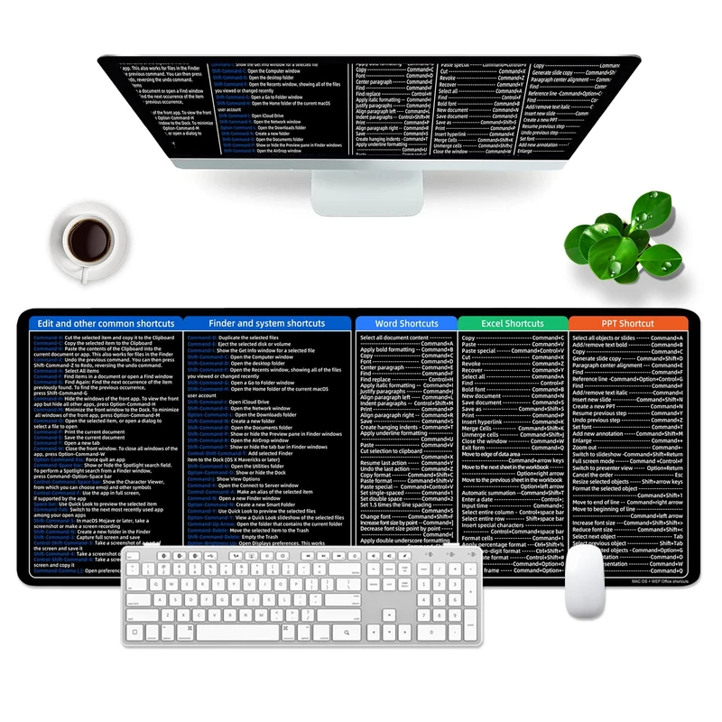 WYDUCVI MAC Mouse Mat XL Shortcut Keys Desk Mat 31.5x11.8x0.12 inch Large Desk Pad Mouse Pad (MAC Shortcut Key)