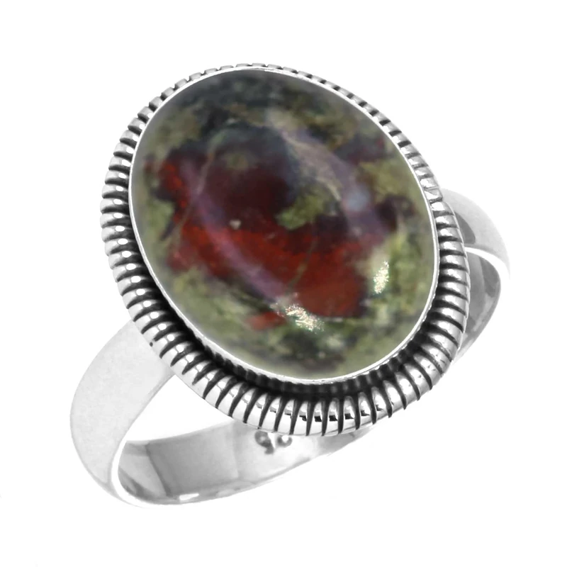 Jeweloporium Multicolor Dragon Blood Jasper Silver Ring Size S, 925 Sterling Silver Ring for Women, Natural Oval Gemstone Boho Jewellery