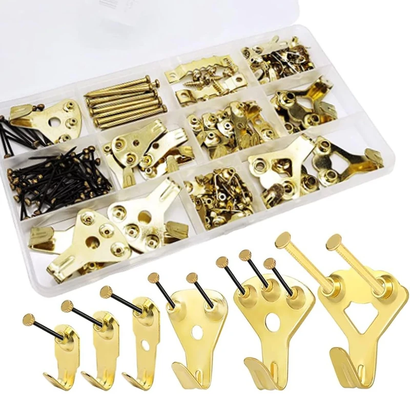 Damogo 120PCS Picture Hooks - Heavy Duty Picture Hanging Kit Picture Frame Hangers with Nails,Picture Frame Hooks Holds 10-100 lbs for Hard Walls