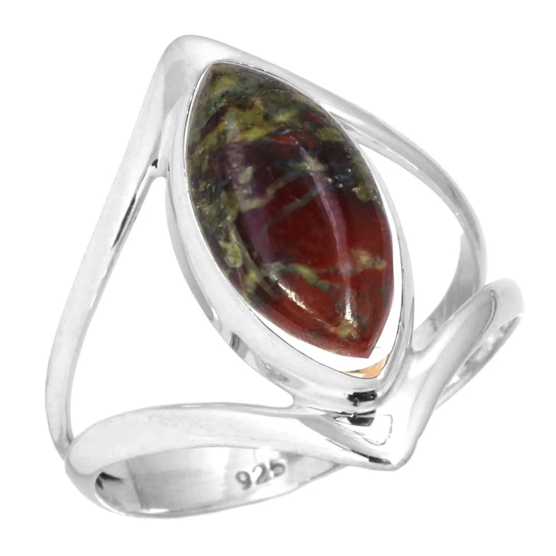 Jeweloporium Multicolor Dragon Blood Jasper Silver Ring Size K 1/2, 925 Sterling Silver Ring for Women, Natural Marquise Gemstone Boho Jewellery