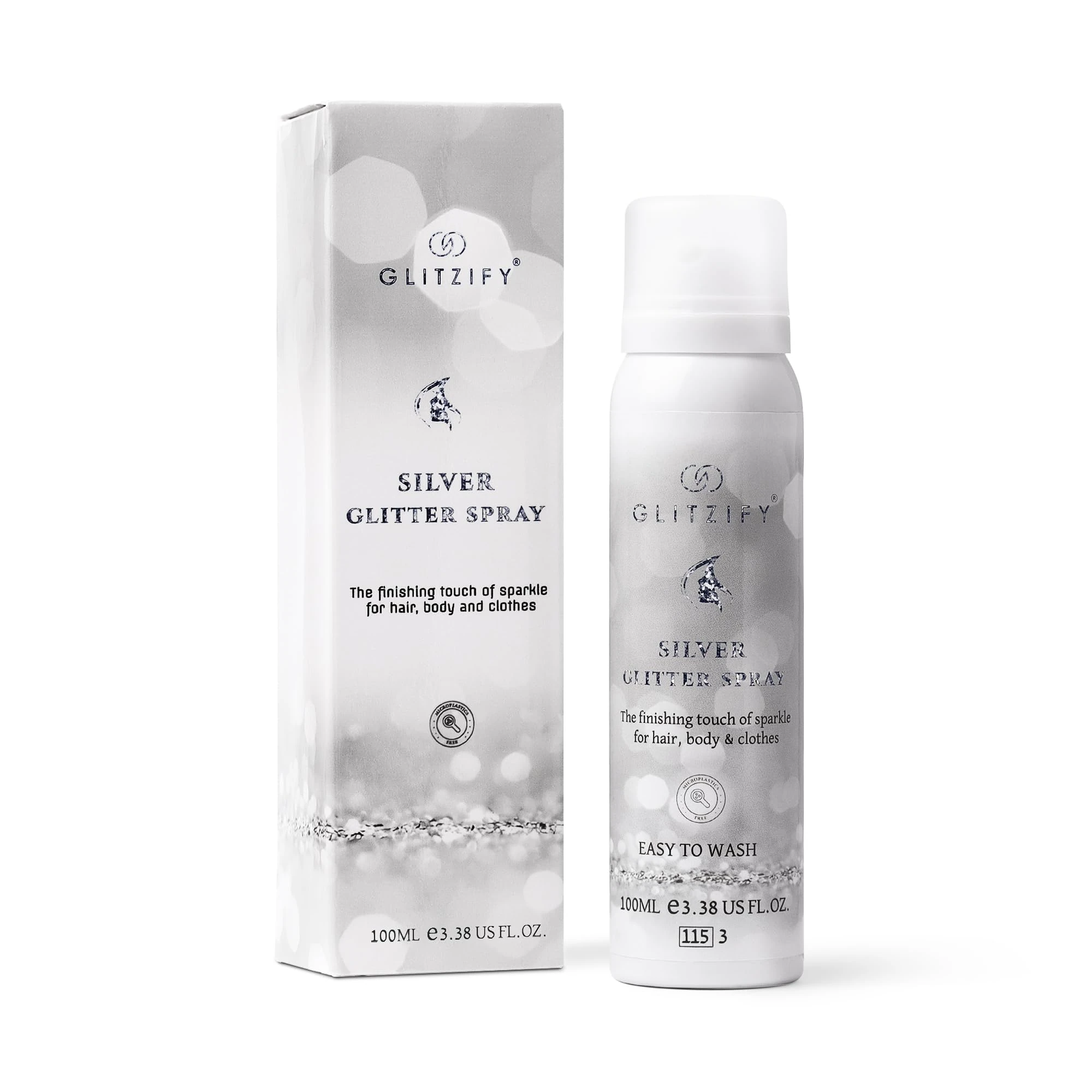 Glitzify Silver Body Glitter Spray for Hair & Clothes - Eco-Friendly Festival Shimmer, Quick-Dry Washable Fragrance-Free, 100ml Sustainable Shine