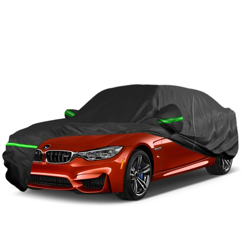 AROJAK Car Cover for BMW 3 Series Sedan 320i 325i 328i 330i 335i (1999-2024), All Weather BMW Car Covers Windproof, Indoor Outdoor Sun Rain Dust Waterproof, Dustproof, UV Proof Protection(Black)