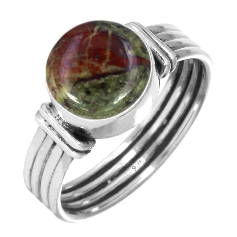 Jeweloporium Multicolor Dragon Blood Jasper Silver Ring Size K, 925 Sterling Silver Ring for Women, Genuine Round Gemstone Boho Jewellery