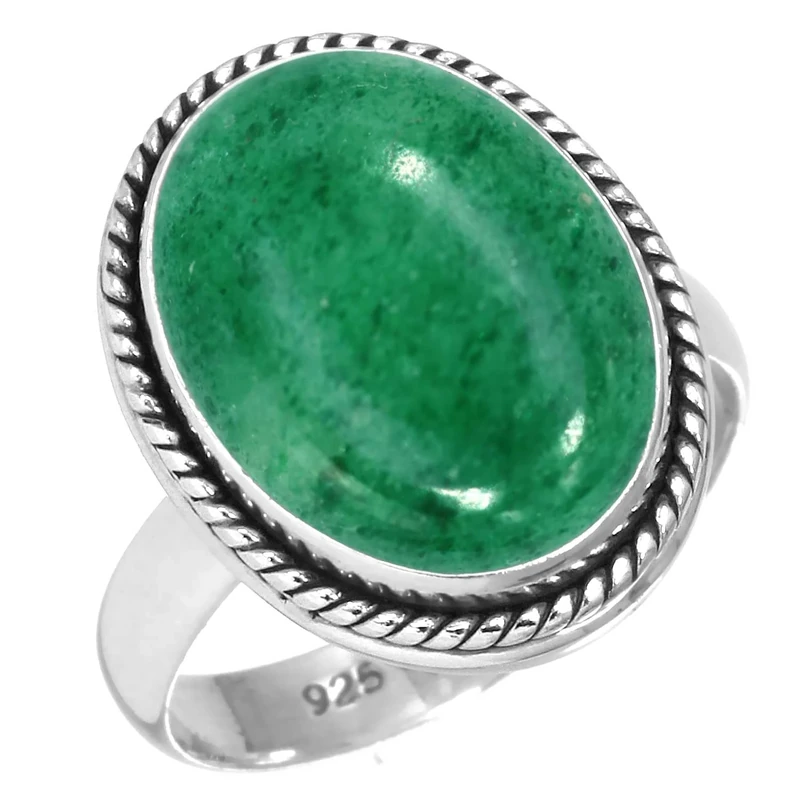 Jeweloporium Green Kiwi Quartz Silver Ring Size P 1/2, 925 Sterling Silver Ring for Women, Real Chunky Oval Gemstone Handmade Jewellery