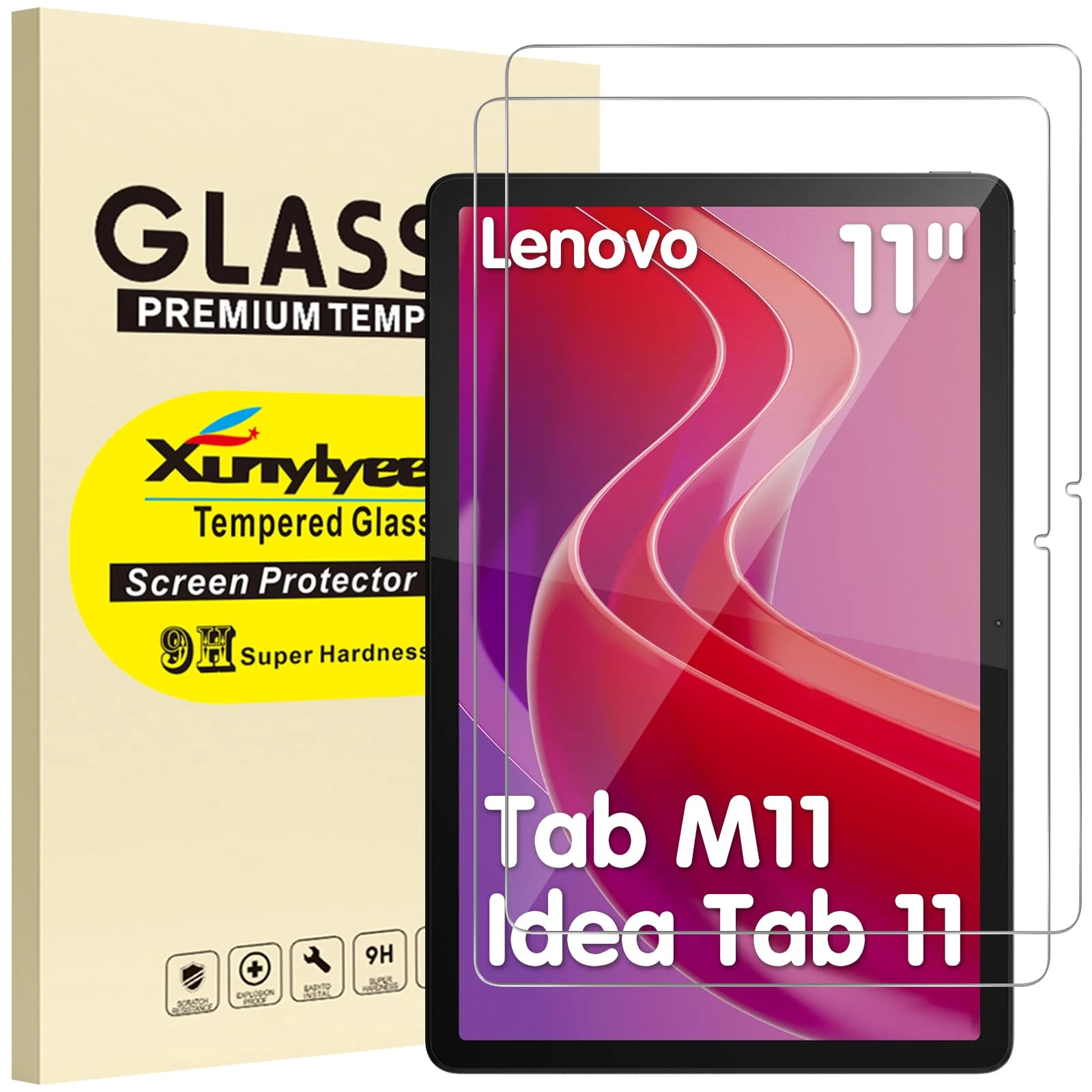 XunyLyee 2-Pack, Screen Protector for Lenovo Tab M11/ Lenovo Idea Tab 11 Inch 2025 Tempered Glass Film Bubble Free