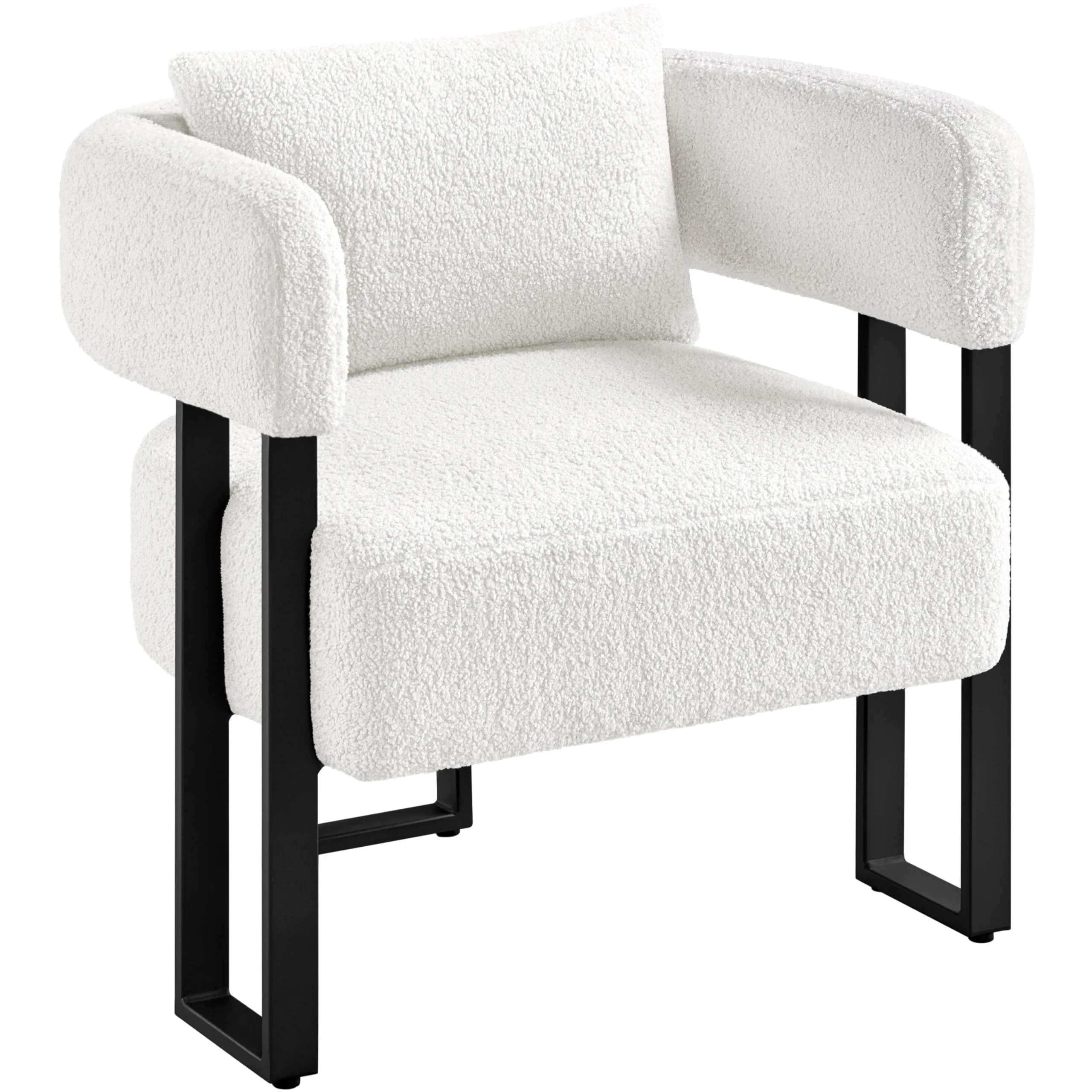 Yaheetech Tub Chair, Modern Boucle Fabric Vanity Chair, Cozy Accent Chair with Metal Legs and Lumbar Pillow, Upholstered Armchair for Living Room Makeup Room Bedroom, White