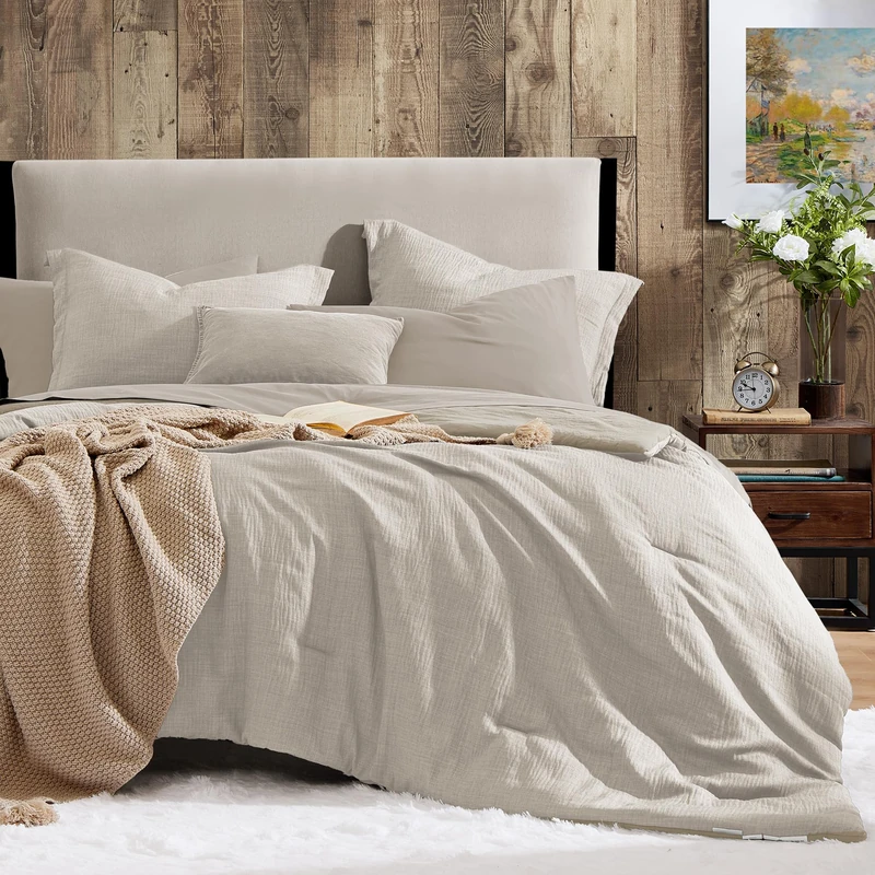 Full Size Comforter Sets- 7 Pieces Solid Bedding Sets Textured Bed in a Bag