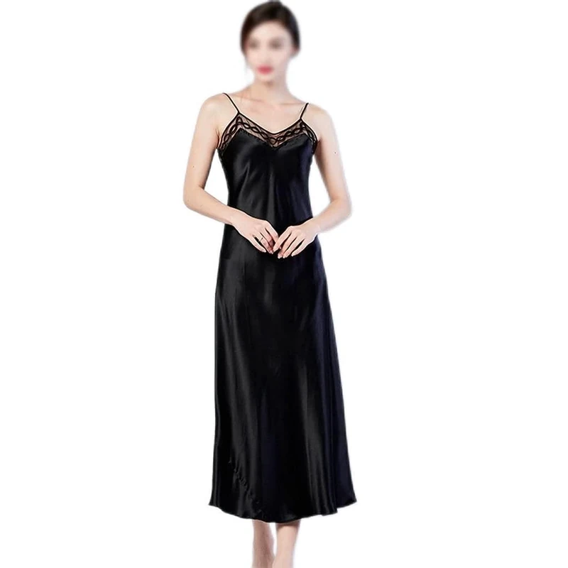 RWRAPS Nightgowns Women Real Silk Nightdress Silk Nightwear Ladies Sexy Lingerie Sleepwear Female White Long Night Dress (D XL code)