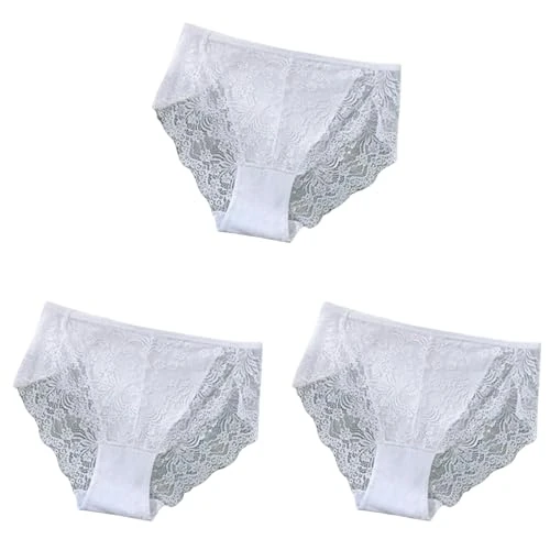 CBLdF Underwear Women 3Pcs S-4Xl Plus Size Lace Lingerie Panties High-Waist Women Underwear Briefs-S30-3Baise-S 40-55Kg-3Pcs