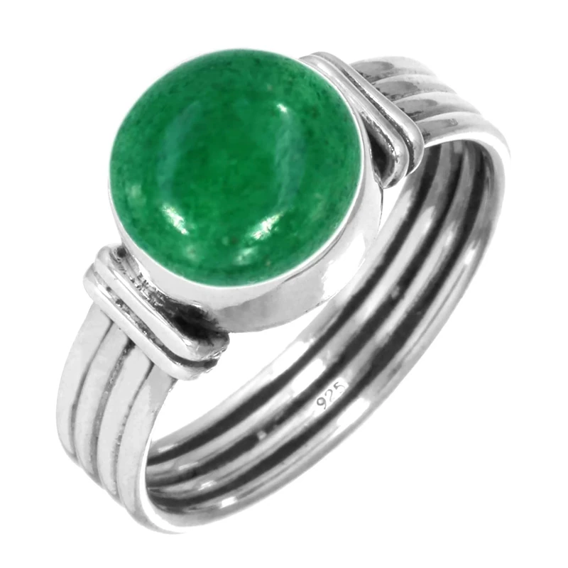 Jeweloporium Green Kiwi Quartz Silver Ring Size L, 925 Sterling Silver Ring for Women, Genuine Round Stone Boho Jewellery