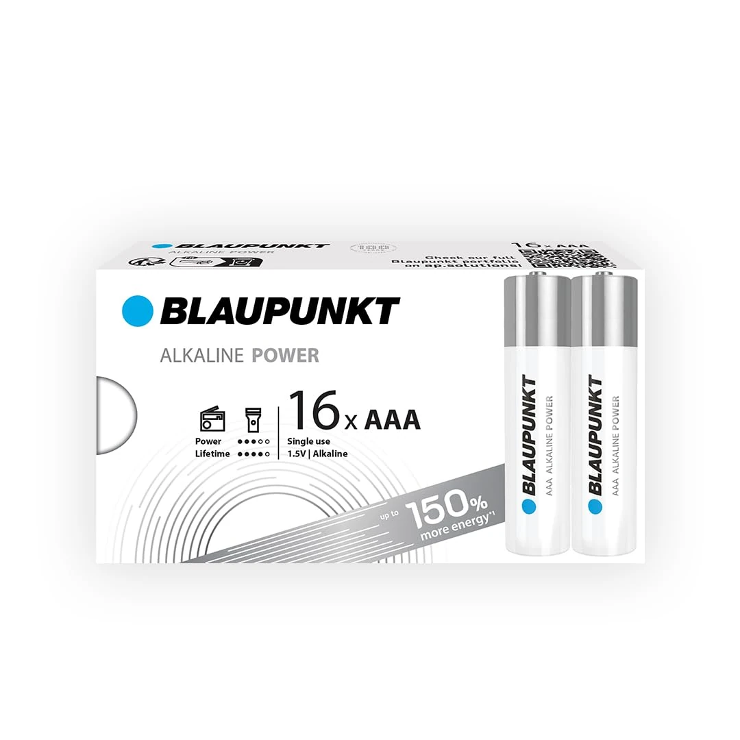 BLAUPUNKT AAA alkaline batteries, pack of 16, best for wall clocks, TV remote controls, LR03BPO/16CB