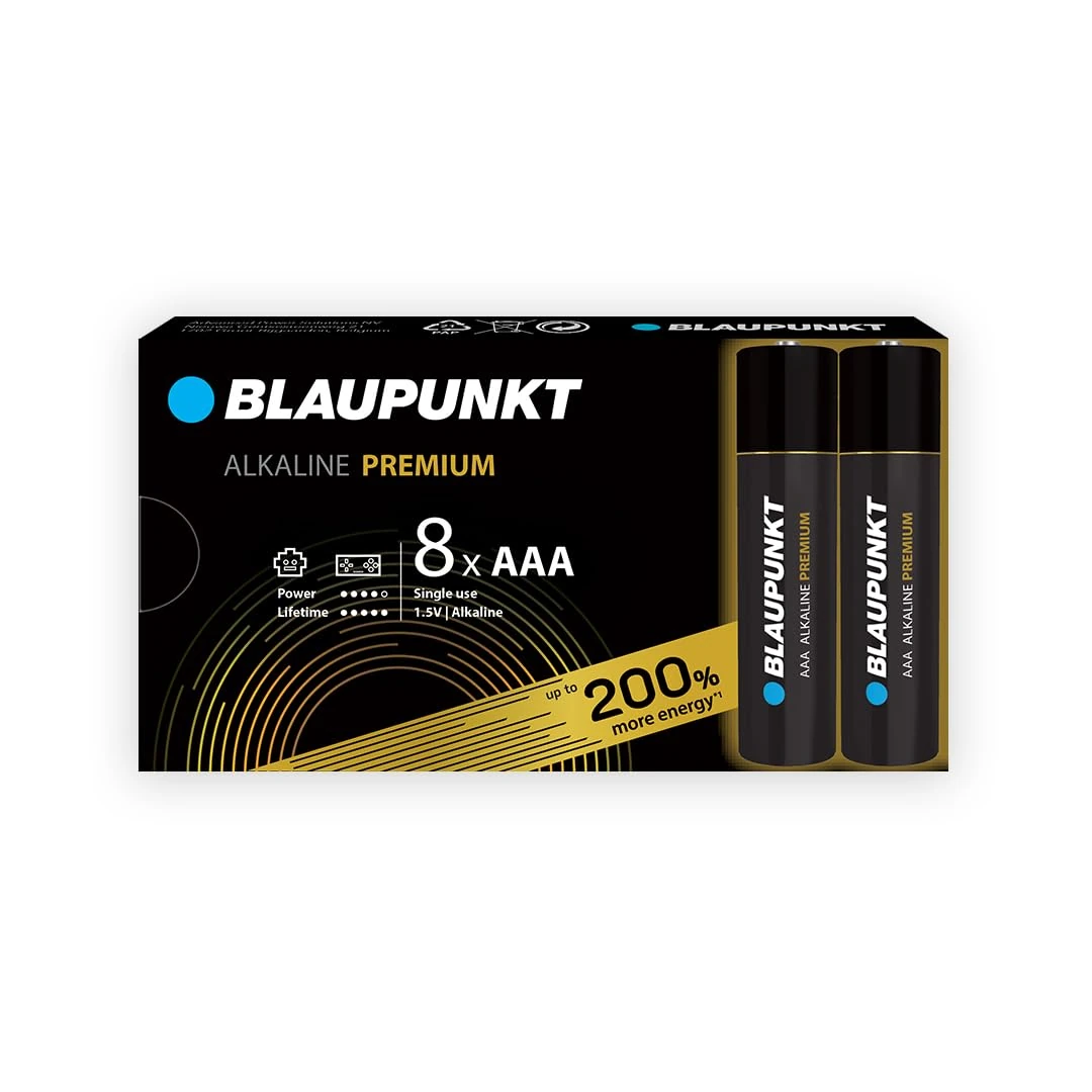BLAUPUNKT Premium AAA alkaline batteries, pack of 8, best for game controllers, toys, LR03BPR/8CB