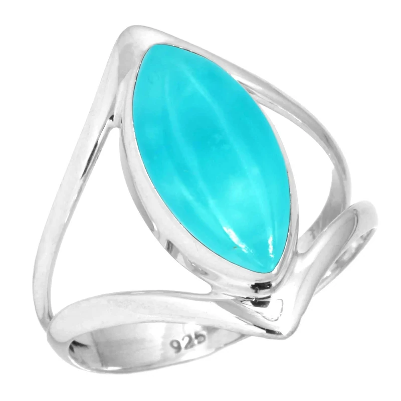 Jeweloporium Sky Blue Smithsonite Silver Ring Size P 1/2, 925 Sterling Silver Ring for Women, Natural Marquise Gemstone Boho Jewellery